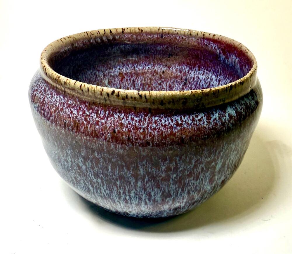 Hand-Thrown Purple & Blue Glazed Stoneware Bowl – Artisan Pottery, Signed